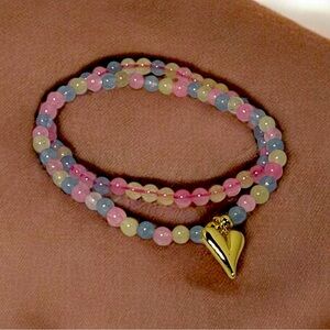 Gold Heart Charm Beaded Bracelet